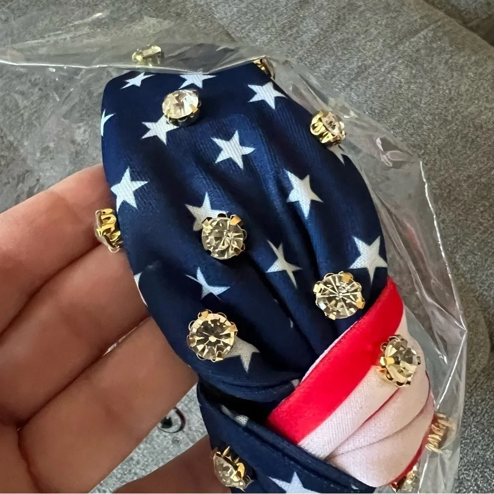 Knot Headband US Flag print rhinestones NWT